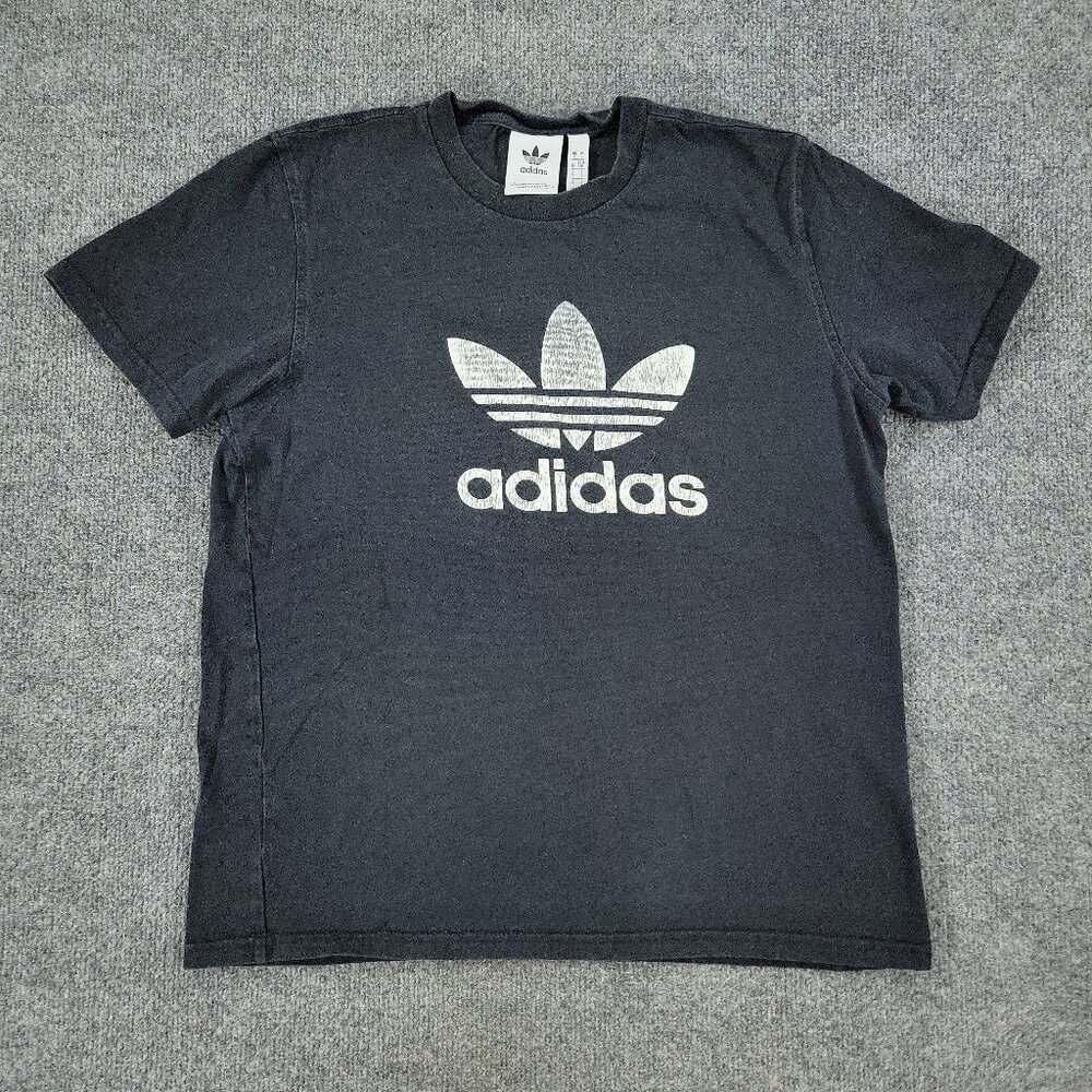 Adidas Shirt Men's Small Black Trefoil Logo Graphic Tee Crew Neck Short Sleeve